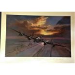 World War Two 17x24 print titled The Shinning Sword Lancaster over Holland signed in pencil by the