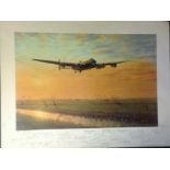 World War Two print 22x28 titled Fenland Lancaster signed in pencil by the artist E. A. Mills and