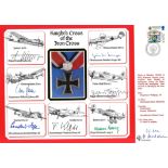 WW2 multisigned DM cover Knights Cross of the Iron Cross signed by Major Erwin Fischer, Hauptmann