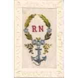 Great War Silk Postcard with floral design and RN in Red. Good Condition. All signed pieces come.