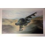 RAF print 19x30 Harrier Jump Jet by the artist Maurice Gardner signed in pencil by the artist and R.