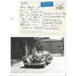 AVM Johnnie Johnson DSO DFC hand written postcard with photo of him in his Mercedes 504k. Good