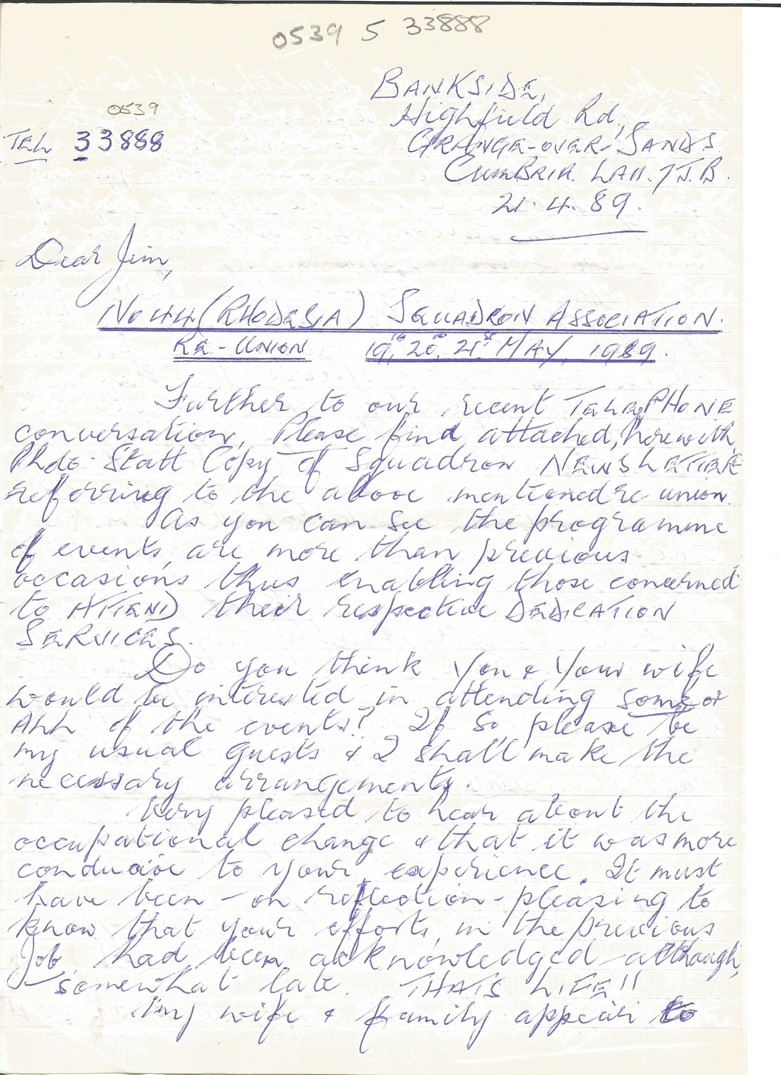 Archie Johnstone 617 Sqn WW2 Tirpitz raid hand written letter. From the Jim Shortland 617 Sqn