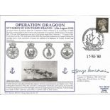 Capt G C Baldwin CBE DSC WW2 fighter ace signed Operation Dragoon official Royal Navy cover.
