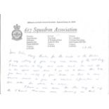 David Shannon 617 Sqn WW2 Dambuster raid pilot hand written letter on 617 Sqn Association notepaper.