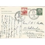 1938 German postcard with two stamps 12pf & 6 pf with 10/7/1938 Tag Der Deutscheb Kunst Munchen