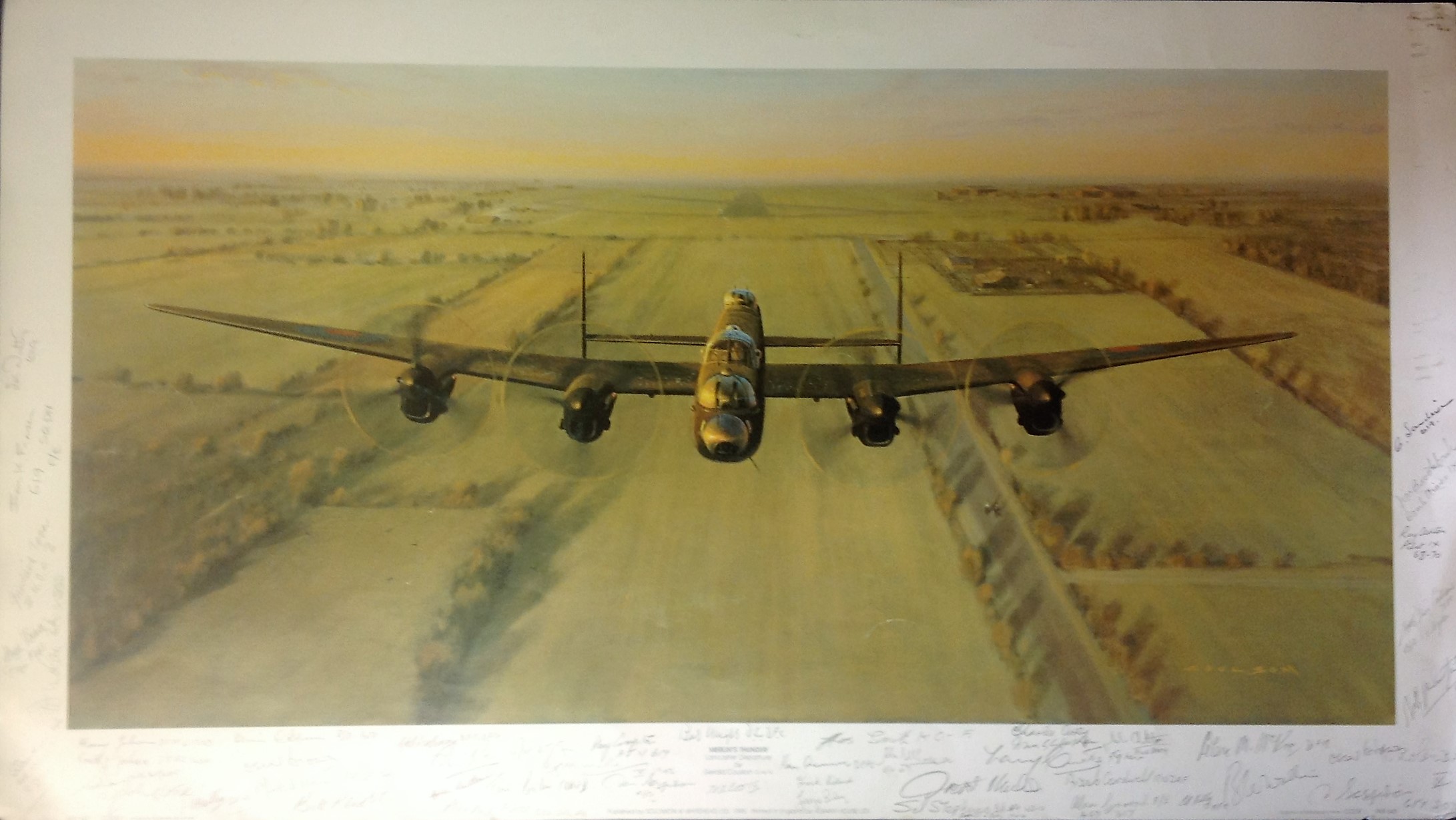 World War Two Print 18x31 titled Merlins Thunder signed in pencil by the artist Gerald Coulson and