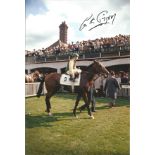 Autographed 12 X 8 Photo, Lester Piggott, A Superb Image Depicting Nijinsky, Ridden By Piggott, In