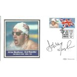 Olympic Gold Medallist FDC signed by Adrian Moorhouse swimming 100m Breaststroke Seoul 1988 PM