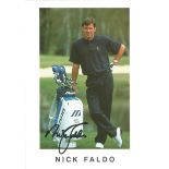 Nick Faldo 8x6 signed colour shot of Faldo stood next door to Mizuno golf bag, signed in blue at the