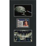 Warren Stevens signed Star Trek profile card, mounted between 2 colour photos. Good Condition.