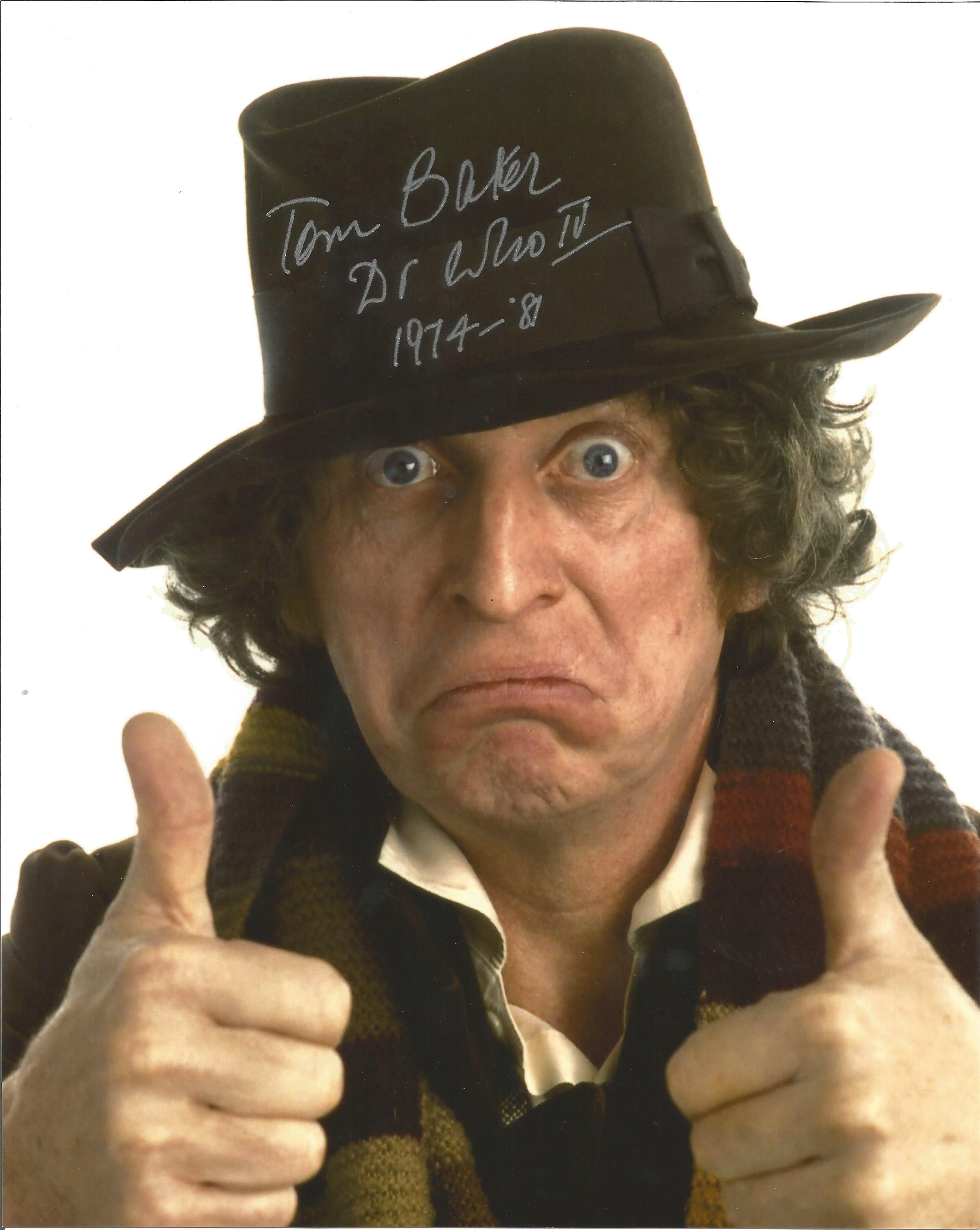 Tom Baker signed 10x8 colour Dr Who photo. Good Condition. All signed pieces come with a Certificate