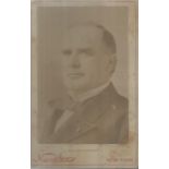 William McKinley unsigned Newsboy New York Cabinet photo set in plastic case. He was the 25th