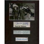 Atom Bombers signed WW2 display. Autographs of Paul Tibbetts, Thomas Ferebee and Dutch Van Kirk