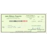Jack Haley the Tin Man in Wizard of Oz signed 1967 Lake Pillsbury Properties cheque. Good Condition.