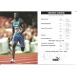 Linford Christie signed 8x6; promotional Puma flyer with Christie sprinting, signed in black