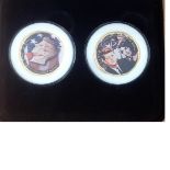 JFK Colorized Merrick Mint Half Dollar Duo coin set in black presentation box. Two 24ct gold