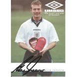 Alan Shearer signed 6x4 colour photo of Shearer in England kit, promoting Umbro range. Good