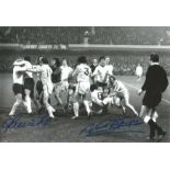 Autographed 12 X 8 Photo, Hunter V Lee, A Superb Image Depicting Norman Hunter Of Leeds United And