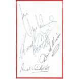 Dave Lee Travis, Malcom McFee, David Nixon, Harry H Corbett signature piece. Good Condition. All