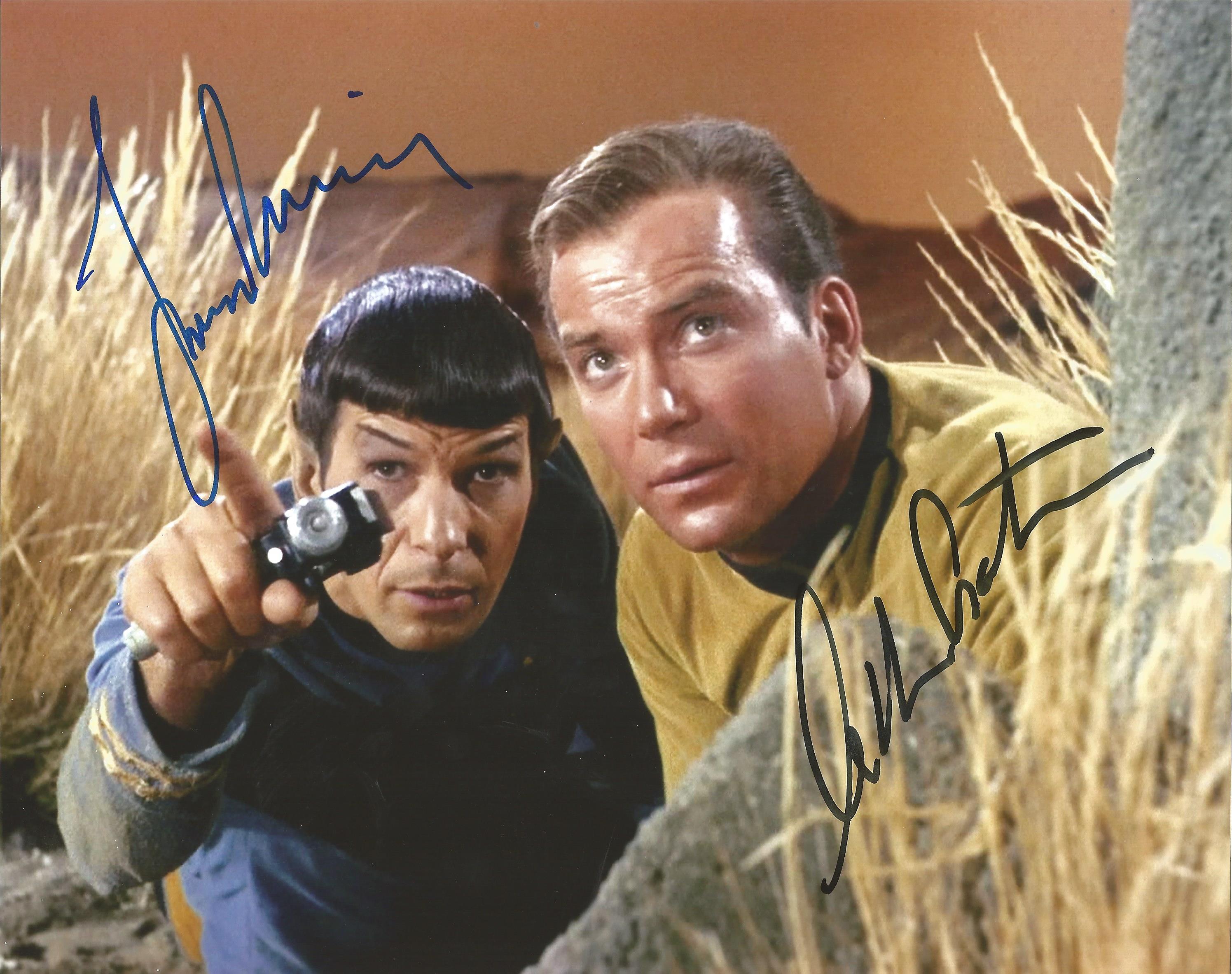 Leonard Nimoy and William Shatner signed 10x8 colour Star Trek photo as Captain James T Kirk and