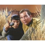 Leonard Nimoy and William Shatner signed 10x8 colour Star Trek photo as Captain James T Kirk and