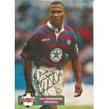 Les Ferdinand signed A4 from Match Magazine - pictured in Newcastle United away strip, dedicated 'to