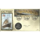 Millvina Dean signed RMS Titanic FDC with 5 dollar Republic of Liberia coin inset. 14/4/98 St