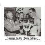 Boxing Carmen Basillo and Gene Fullmer signed 10x8 b/w photo picture at the weigh in for their