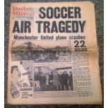 Football Historic Daily Mirror from February 7th 1958 the issue that brought the tragic news of