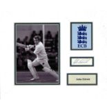 Cricket John Edrich signed 28cmx32cm overall signature piece including b/w photo, ECB badge,