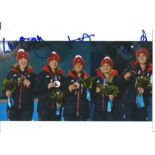 Eve Muirhead, Vicki Adams and Lauren Gray 6x4 signed colour photo Olympic Bronze medalists for