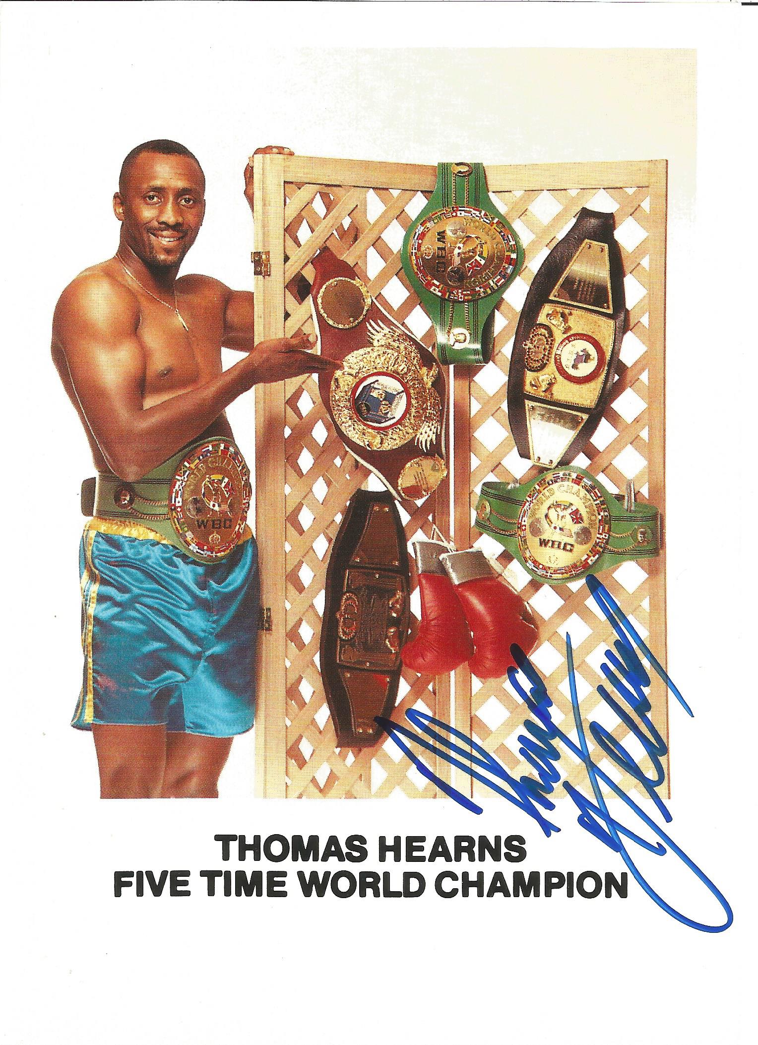 Boxing Thomas Hitman Hearns 7x5 signed colour photo. Thomas Tommy Hearns, born October 18, 1958 is