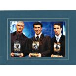 Football David Beckham, Luis Figo and Raul signed 12x16 mounted colour photo. Good Condition. All