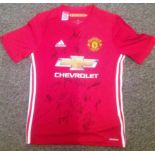 Football Manchester United signed home replica shirt signed by seventeen current and past squad