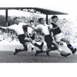 Autographed 16 x 12 photo, JIMMY McILROY 1955, a superb image depicting McIlroy getting to the