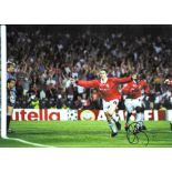 Football Ole Gunnar Solskjær 16x12 signed colour photo pictured after scoring the late winner