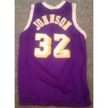 Basketball Magic Johnson signed No32 Los Angeles Lakers jersey signed on the number on the back.