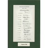 Cricket England 1986 38cmx25cm mounted team sheet Texaco one day international against India 13no