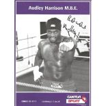 Boxing Audley Harrison 8x6 signed promo card. Audley Hugh Harrison, MBE, born 26 October 1971 is a