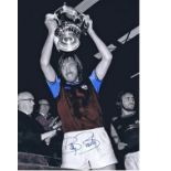 Autographed 16 x 12 photo, BILLY BONDS, a superb image depicting the West Ham United captain holding