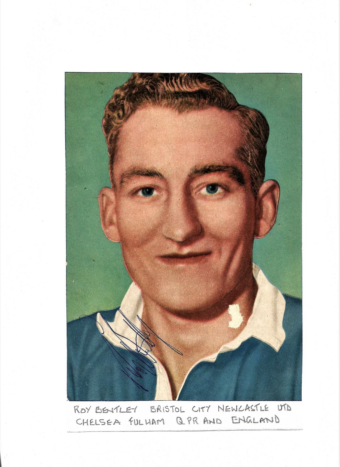 Football Legends Roy Bentley 8x5 signed colour vintage magazine cutting fixed to card. Roy Thomas