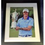 Golf Rory McIlroy framed and mounted 22x18 signed colour photo pictured holding the US open
