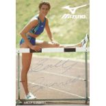 Sally Gunnell signed 6x4 - colour photo of Gunnell promoting Mizuno range, signed at foot of shot.