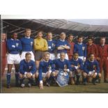 Autographed 12 x 8 photo, DENIS LAW, a superb image depicting a Rest of the World team posing for