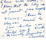 Clementine Churchill 10 Downing Street July 30 1954 4.5 x 3.5 hand written card. I am grieved to