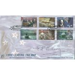Sir Edmund Hillary signed 1999 New Zealand leading the way FDC. One of the stamps features Hillary's