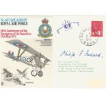 Great War fighter ace Phillip Fullard signed No 1 sqn RAF flown cover. Air Commodore Philip Fletcher