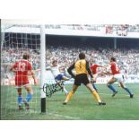 Autographed 12 x 8 photo, TREVOR FRANCIS, a superb image depicting the England striker scoring in