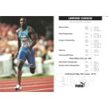 Linford Christie signed 8x6; promotional Puma flyer with Christie sprinting, signed in black